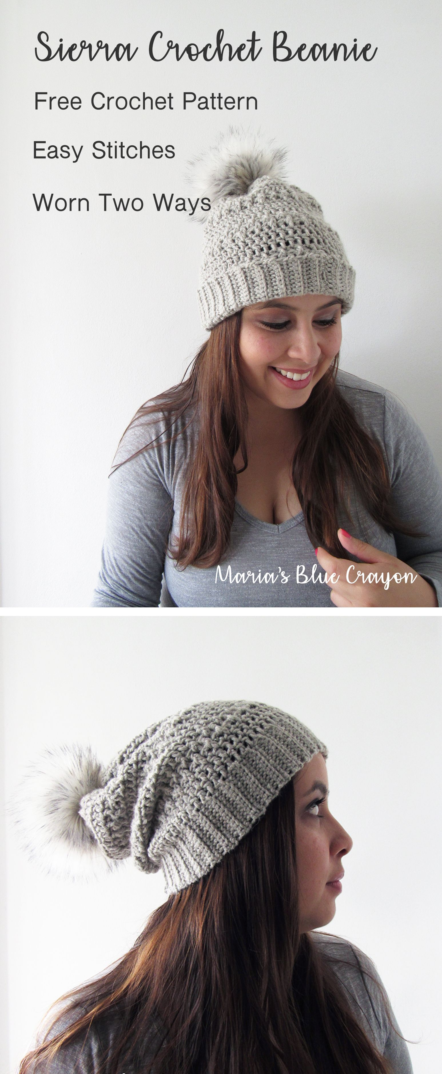 Crochet Slouchy Hat With Brim Pattern Sierra Beanie Free Crochet Pattern Marias Blue Crayon Free