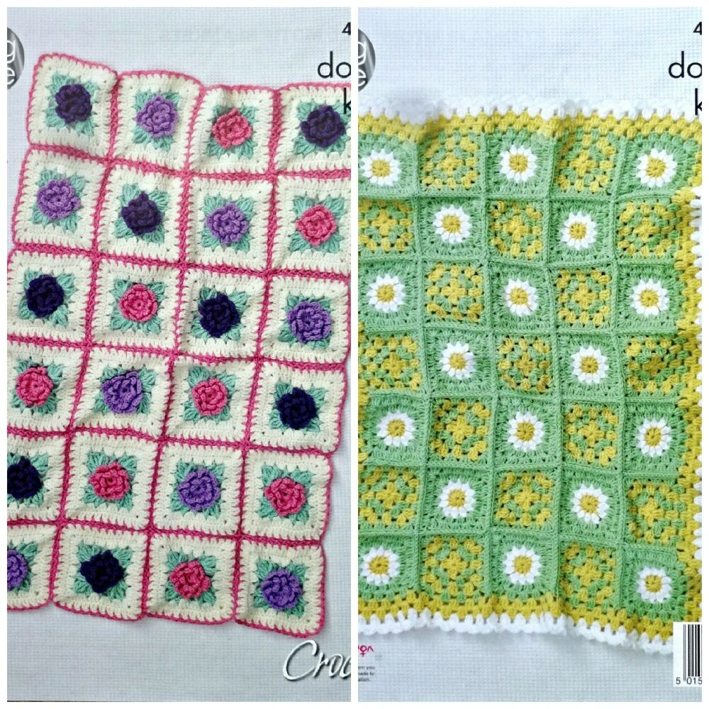 Crochet Squares Patterns Crochet Pattern Floral Crochet Granny Squares Blanket Dk King Cole
