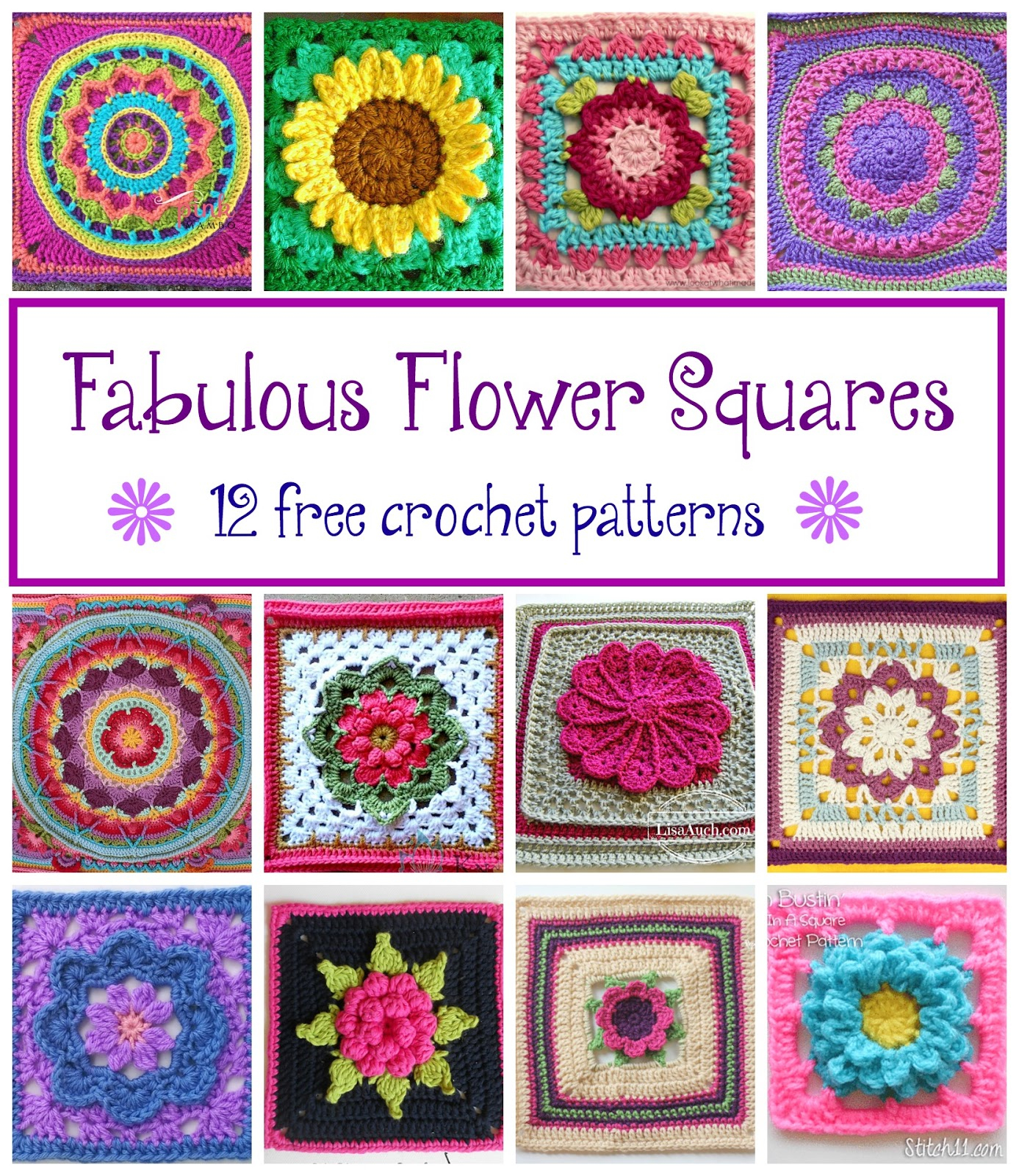 Crochet Squares Patterns Fiber Flux Fabulous Flower Squares 12 Free Crochet Patterns