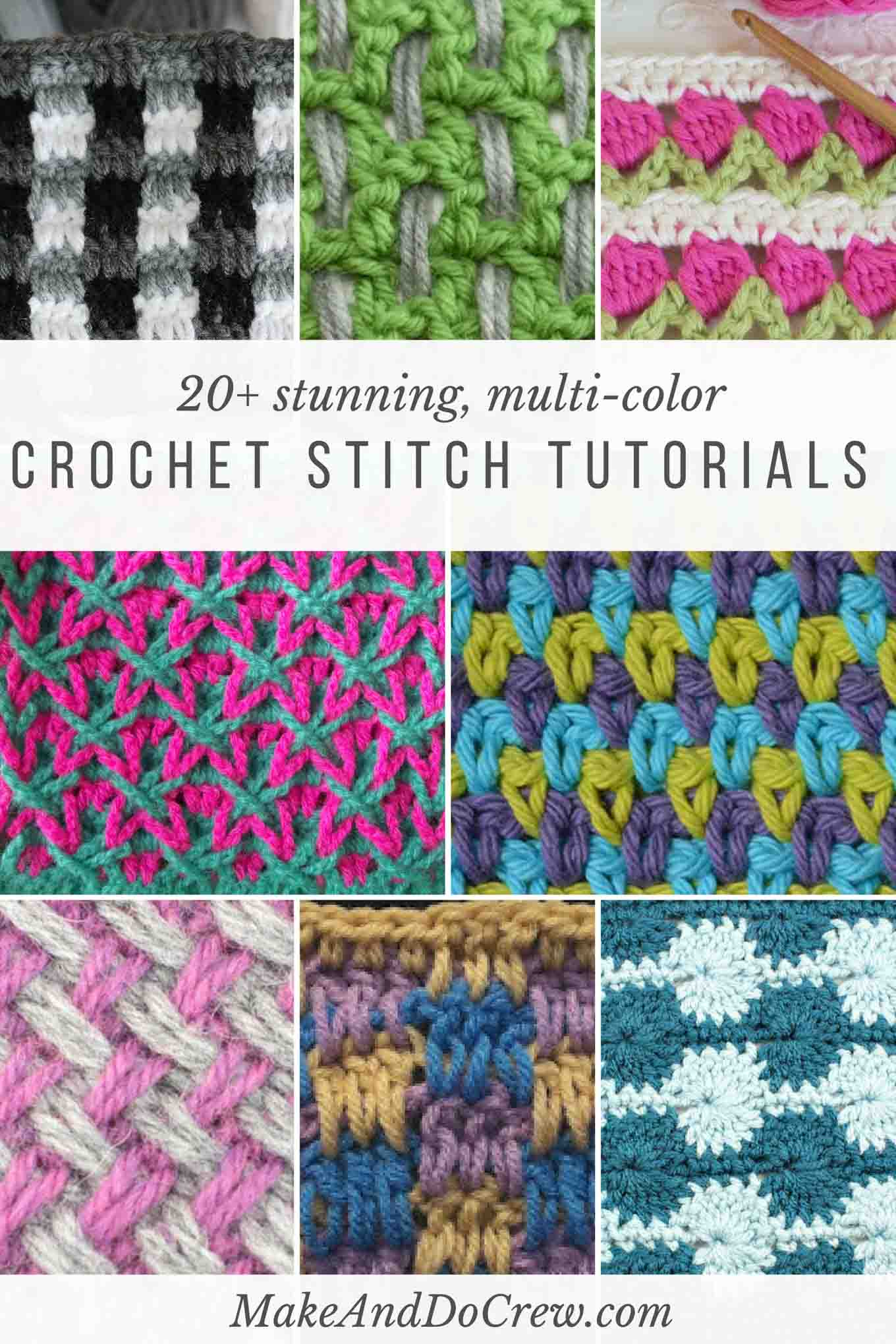 Crochet Stitches Patterns 20 Multi Color Crochet Stitch Tutorials Make Do Crew