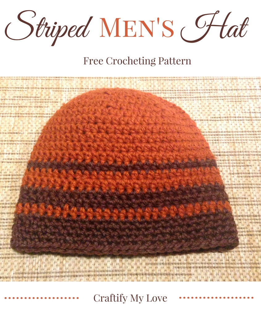 Crochet Striped Beanie Pattern Striped Mens Hat Free Crocheting Pattern Craftify My Love