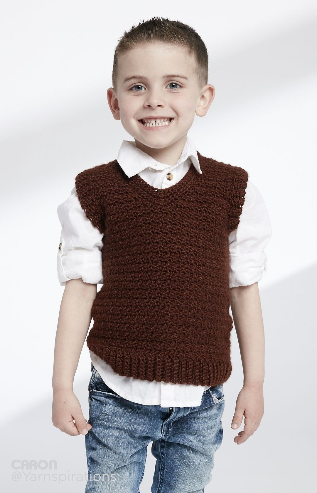 Crochet Sweater Vest Pattern Free Childs Crochet V Neck Vest Patterns Yarnspirations Crochet
