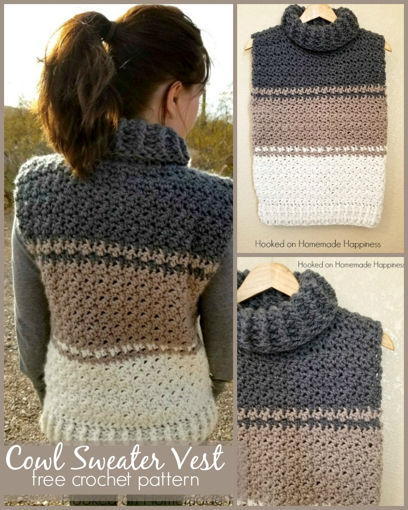 Crochet Sweater Vest Pattern Free Cowl Sweater Vest Crochet Pattern Hooked On Homemade Happiness