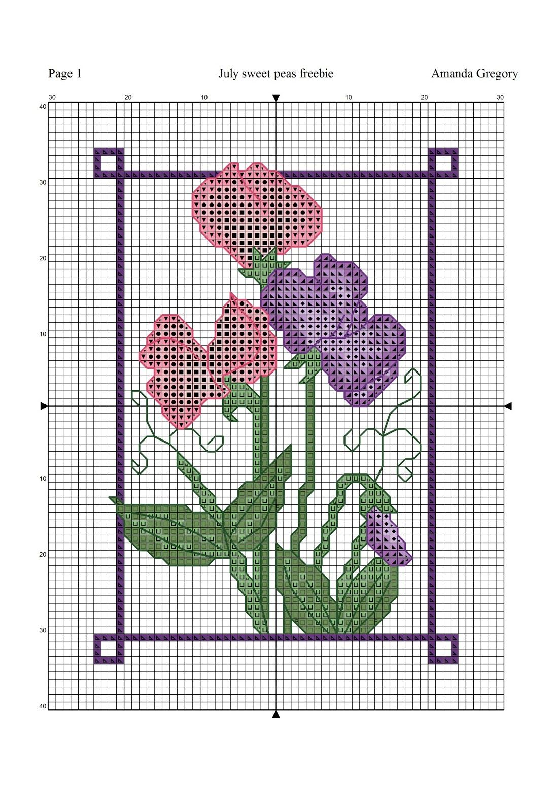 Crochet Sweet Pea Flower Pattern Amanda Gregory Cross Stitch Design July Sweet Peas Free Cross