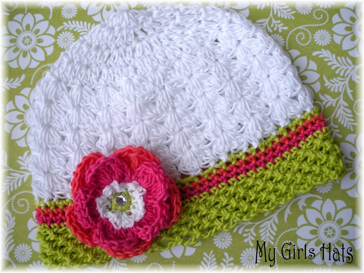 Crochet Sweet Pea Flower Pattern Spring Sweet Pea Crochet White Green Hat With Flower Etsy