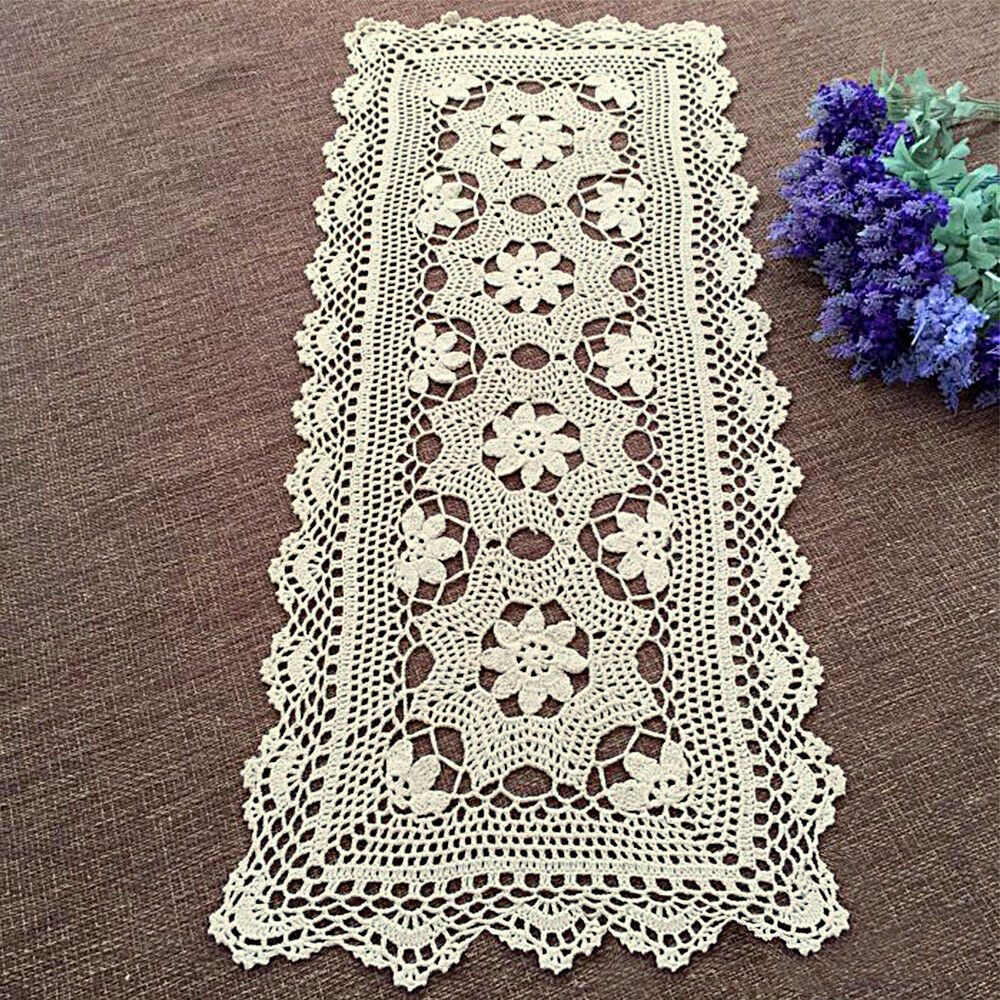 Crochet Table Runner Patterns Vintage Hand Crochet Doily Mats Cotton Floral Lace Table Runner