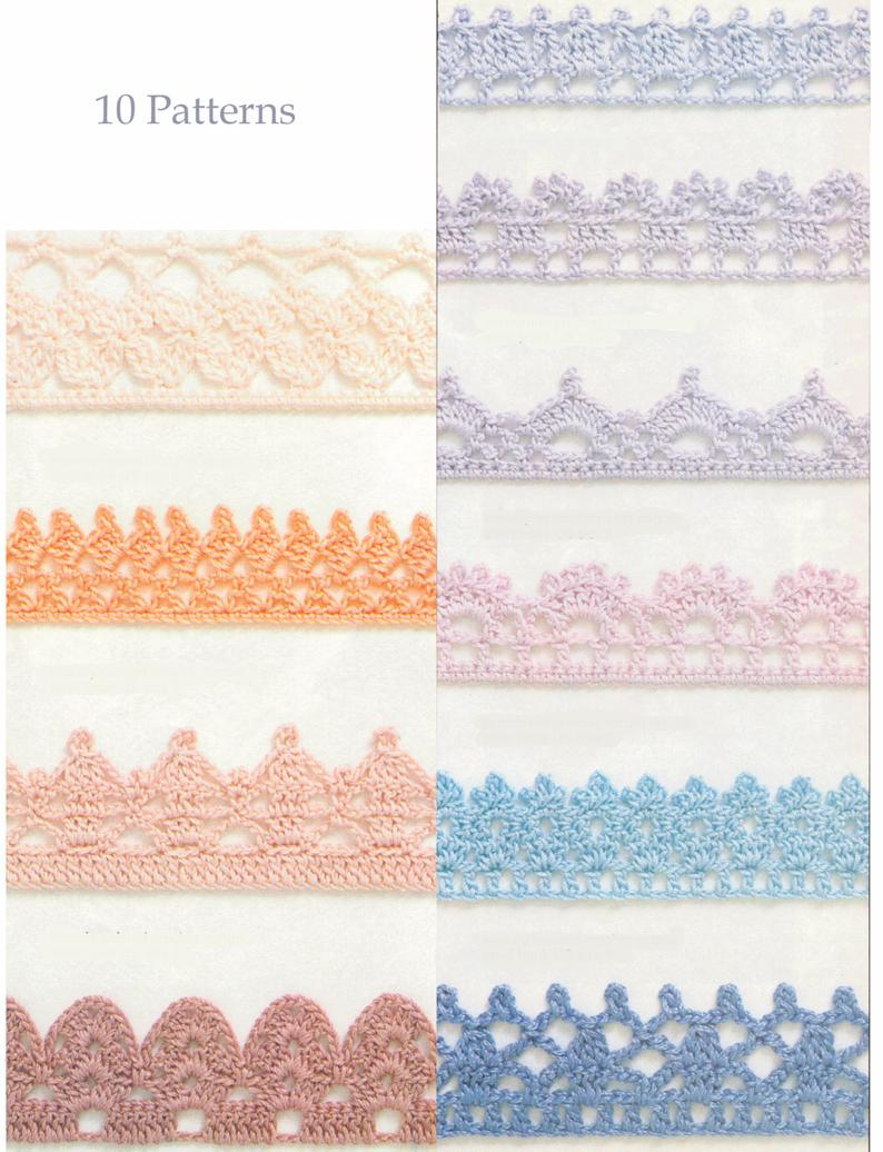 Crochet Trim Patterns Crochet Trim Patterns 10 Pieces Lace Edge Immediate Download Etsy