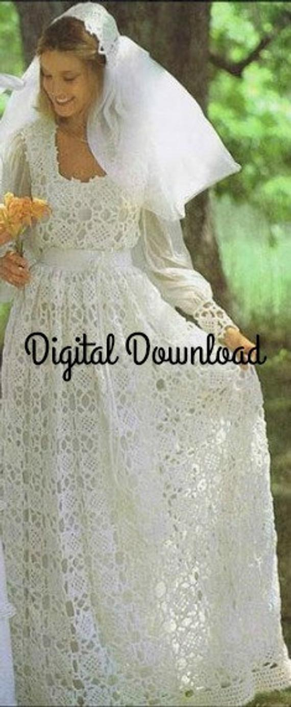 Crochet Wedding Dress Pattern Crochet Wedding Dress Pattern Vintage Hippie Boho Romantic Etsy