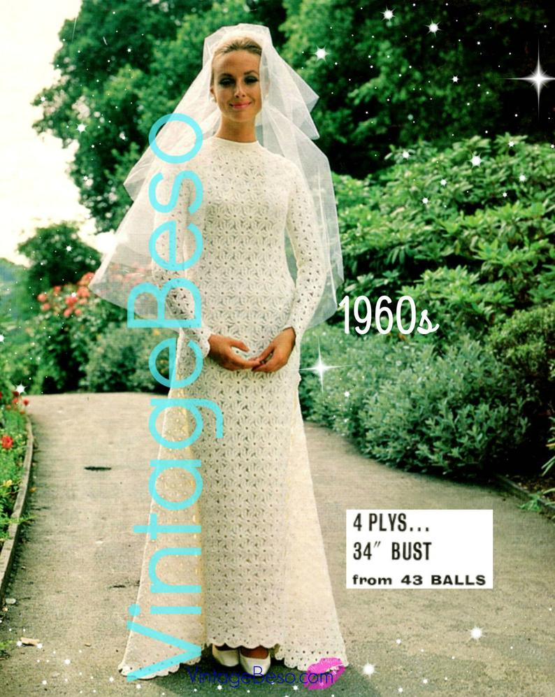 Crochet Wedding Dress Pattern Free Wedding Dress Crochet Pattern Vintage 1960s Requires Flower Etsy