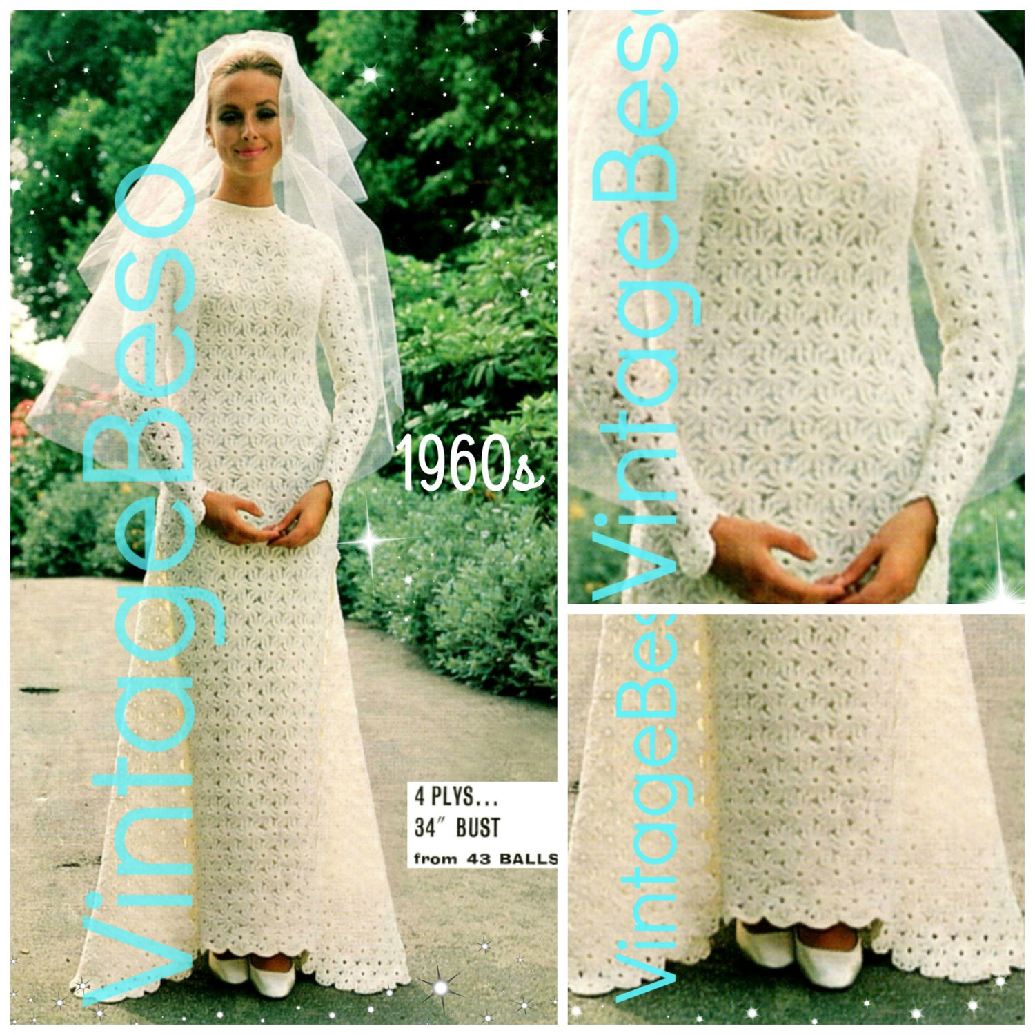 Crochet Wedding Dress Pattern Free Wedding Dress Crochet Pattern Vintage 1960s Requires Flower