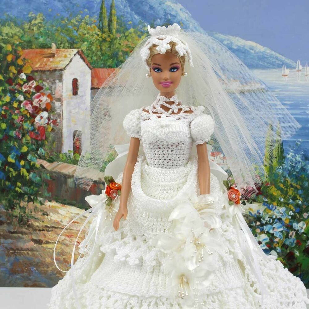 Crochet Wedding Dress Patterns Bride Gown Barbie Doll Handmade Crochet Wedding Dress Doll