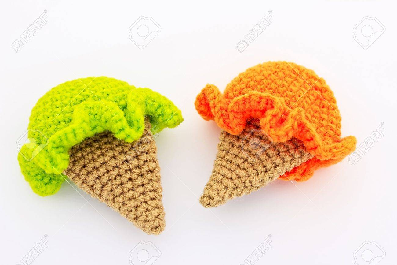 Cute Crochet Patterns Cute Ice Cream Crochet Patterns In Orange And Green Color Stock