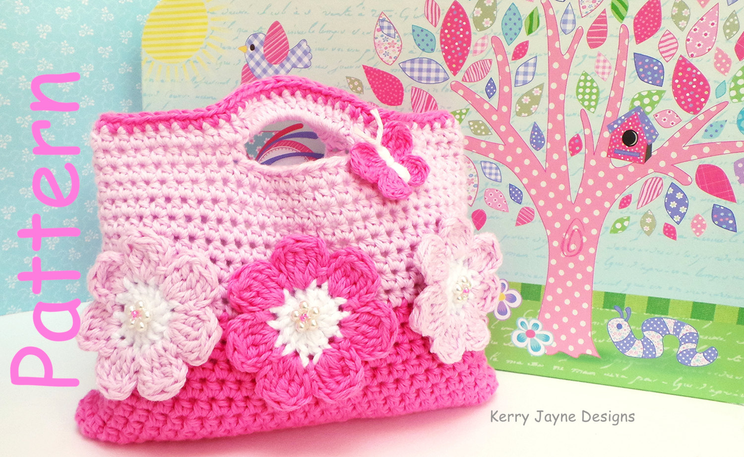 Designer Crochet Bag Patterns The Pink Flower Crochet Bag Pattern Kerry Jayne Designs Etsy