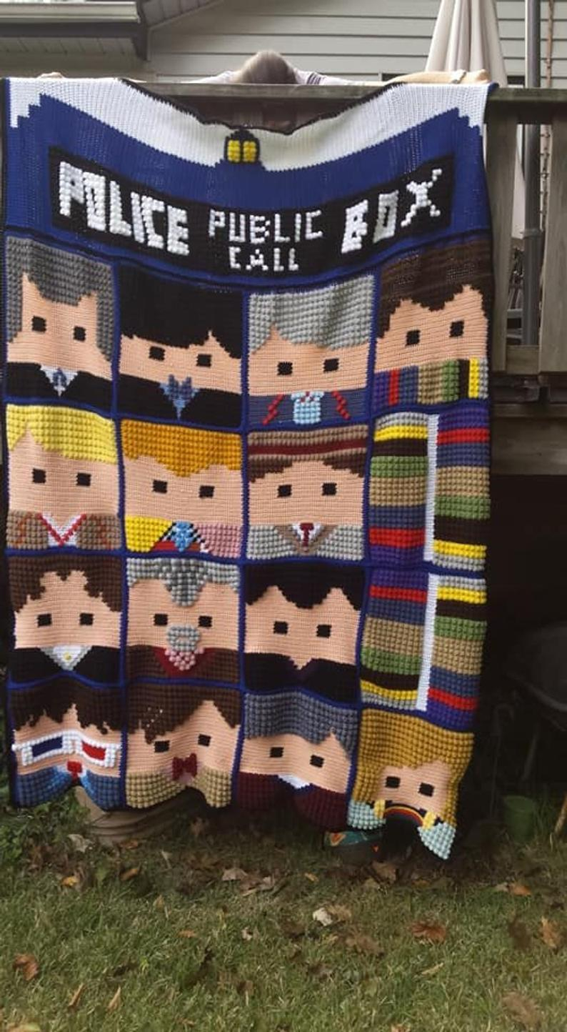 Doctor Who Crochet Blanket Pattern Doctor Who Faces Of The Doctor Afghan 13th Doctor Whoghan Etsy