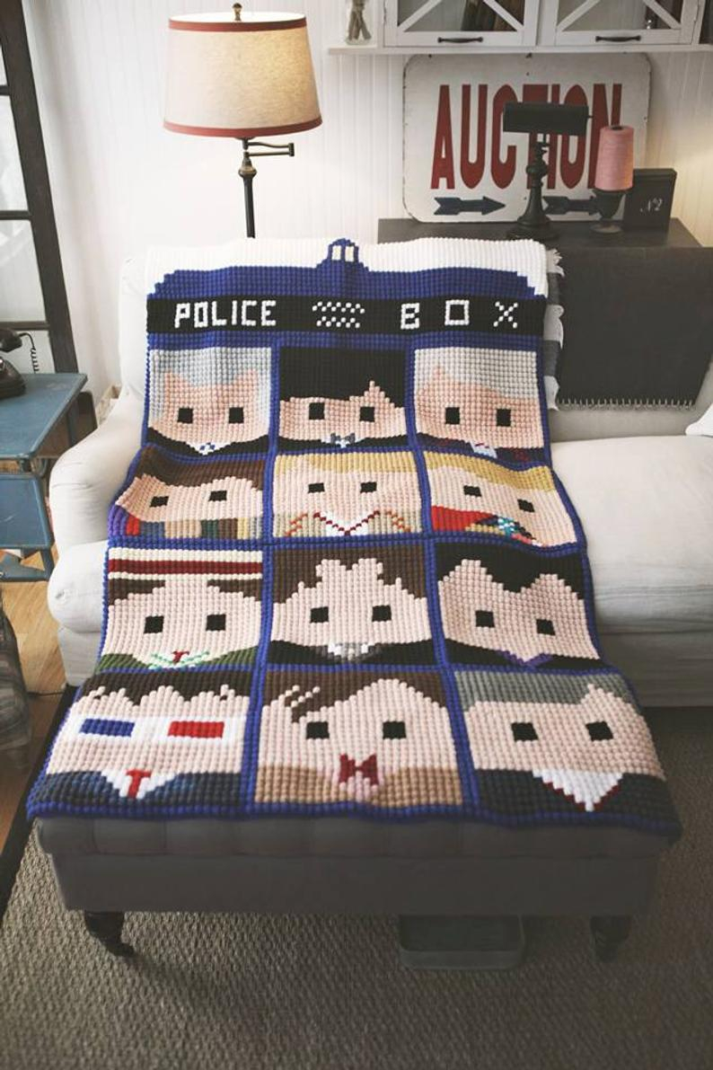 Doctor Who Crochet Blanket Pattern Doctor Who Faces Of The Doctor Crochet Graphs Now Includes Etsy