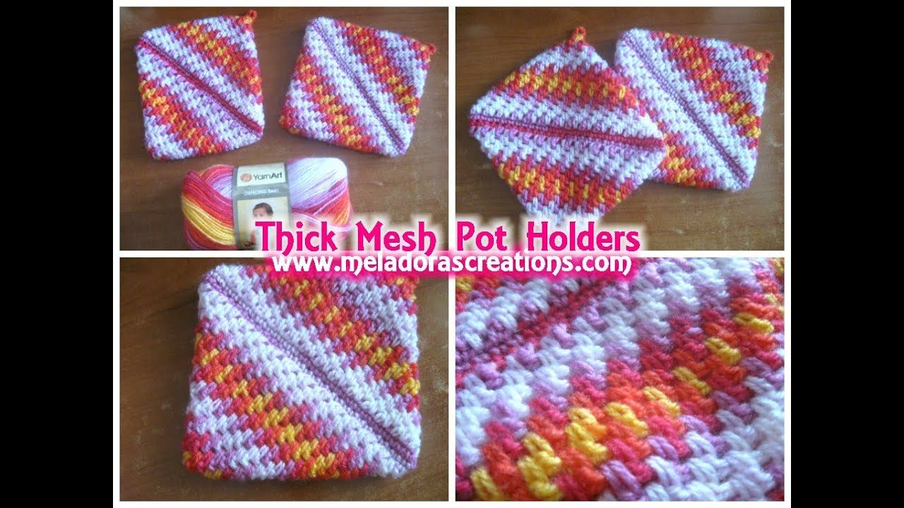 Double Thick Diagonal Crochet Potholder Pattern Crocheted Pot Holders Thick Crochet Mesh Brick Stitch Stitch