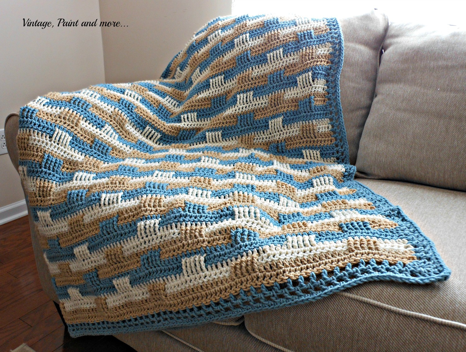 Easy Basket Weave Crochet Pattern Crochet Afghan And Stenciled Pillow Vintage Paint And More