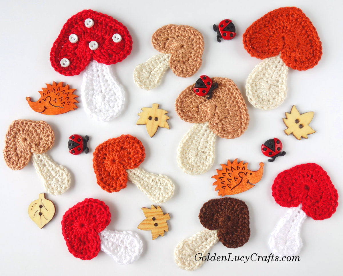 Fall Crochet Patterns Crochet Mushroom Applique Free Crochet Pattern Goldenlucycrafts