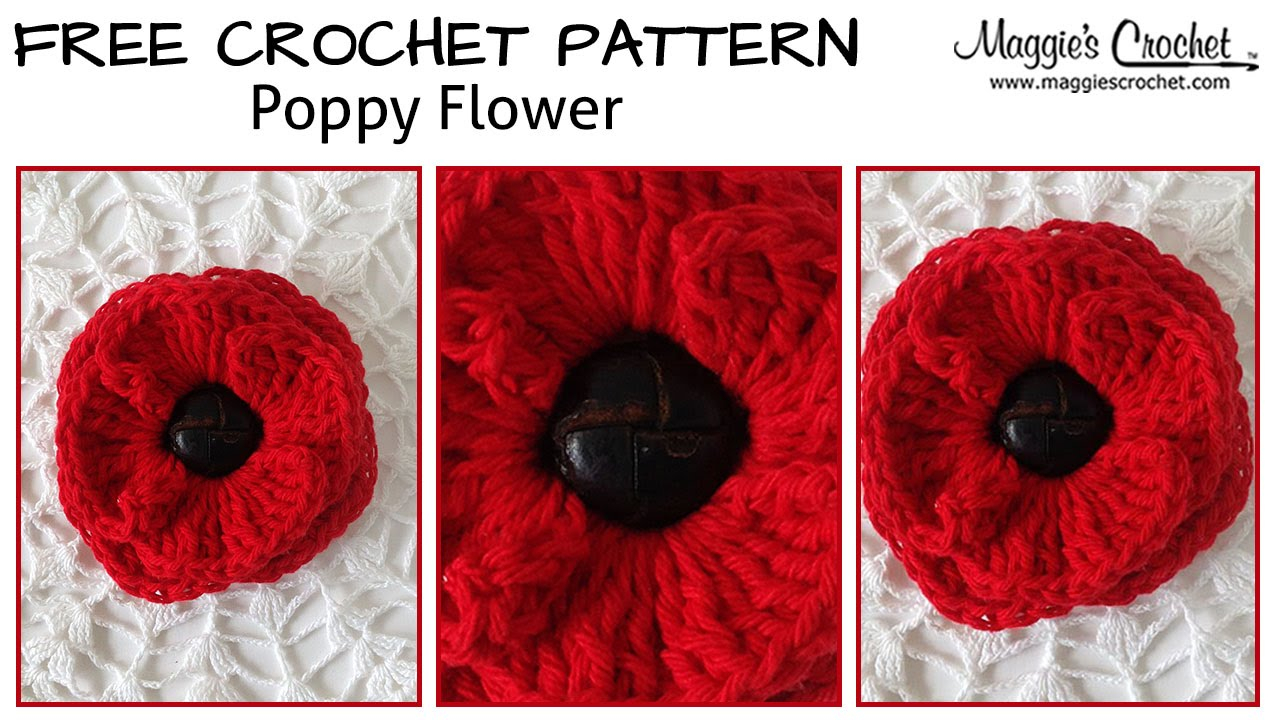 Flower Crochet Pattern Youtube Button Poppy Free Crochet Pattern Right Handed Youtube