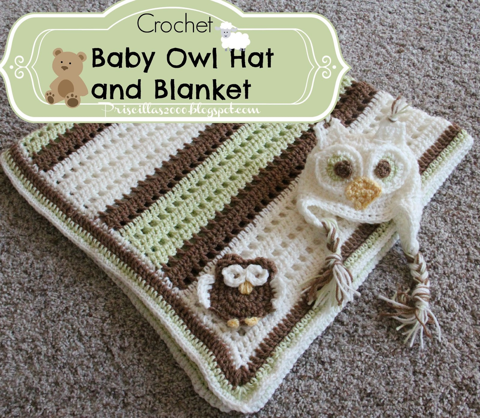 Free Crochet Baby Owl Hat Pattern Priscillas Crochetba Boy Owl Blanket And Hat
