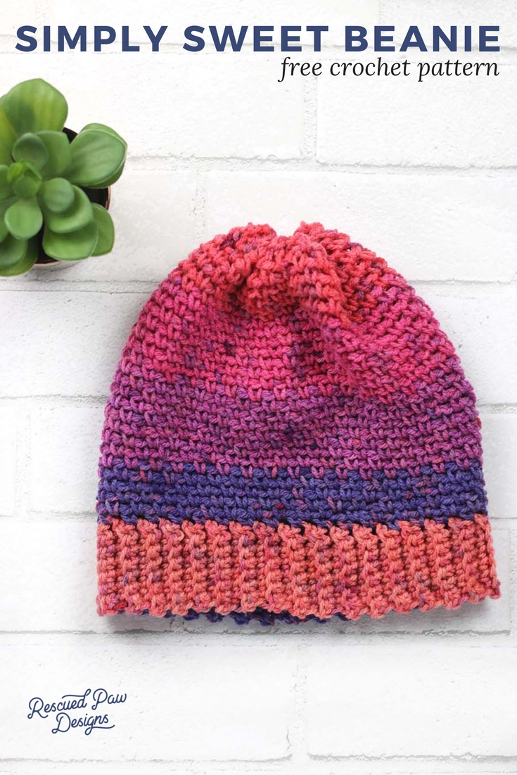 Free Crochet Beanie Pattern Simply Sweet Crochet Beanie Hat Pattern Rescued Paw Designs
