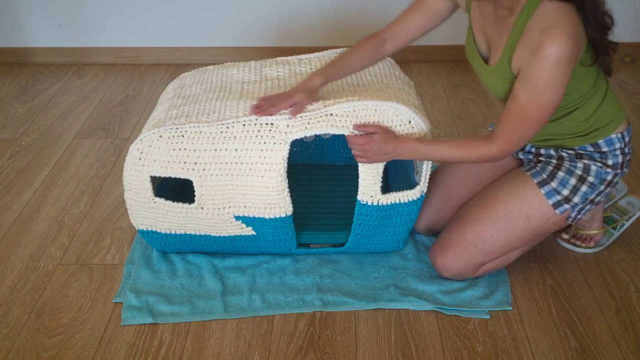 Free Crochet Cat Bed Pattern On The Road House Crochet Cat Bed With T Shirt Yarn Youtube