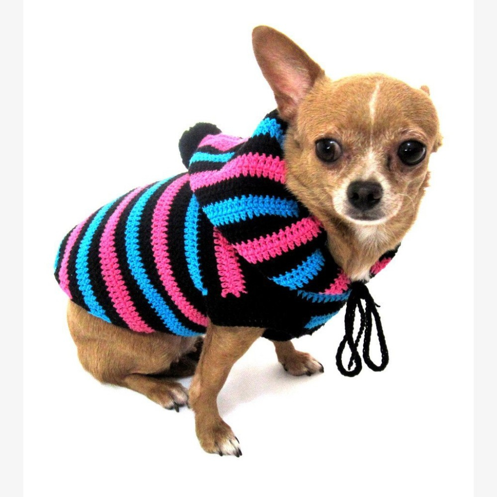 Free Crochet Dog Sweater Pattern Cute Dog Hoodie Cotton Unisex Pet Clothing Stripes Black Blue Pink