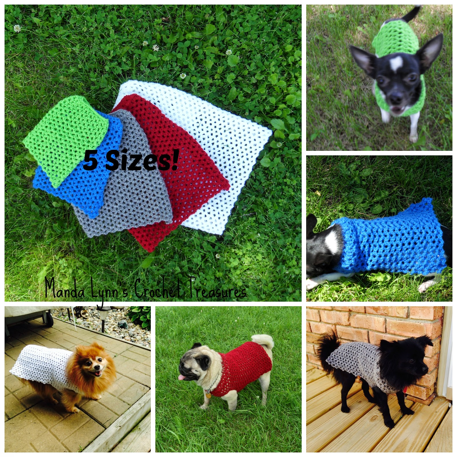 Free Crochet Dog Sweater Pattern Mandalynns Crochet Treasures Crochet Any Occasion Dog Sweater 5 Sizes