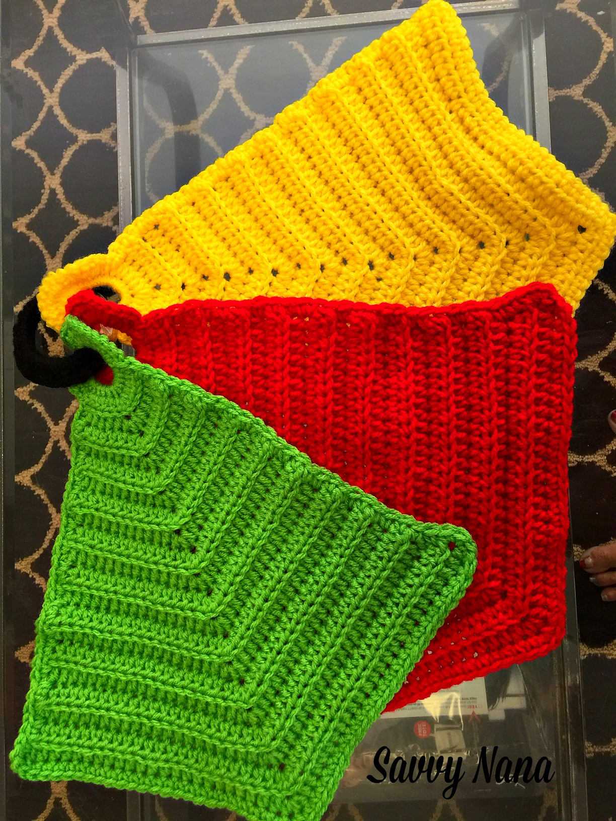 Free Crochet Hot Pad Patterns Crocheted Kitchen Hot Pads Free Crochet Pattern Savvy Nana