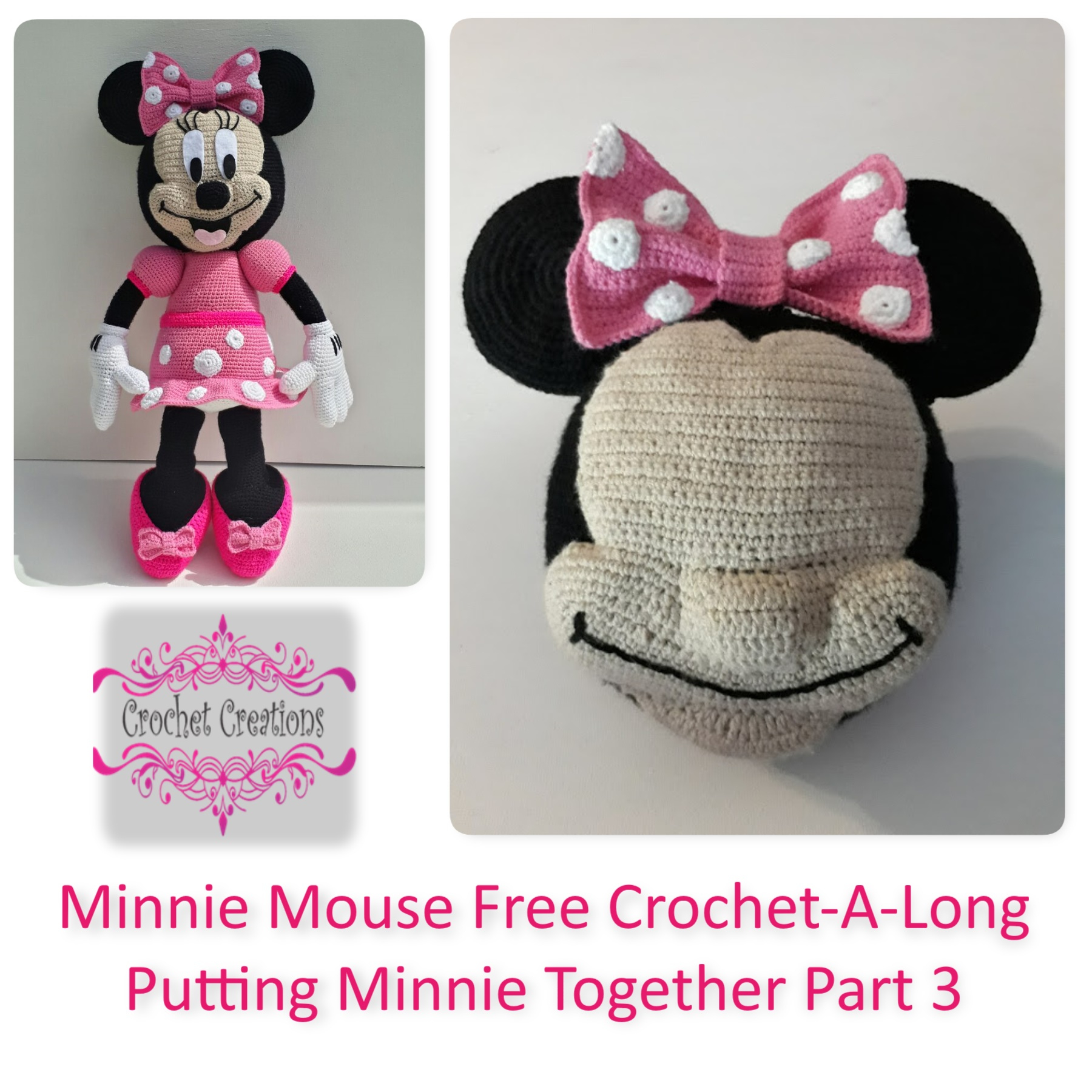 Free Crochet Minnie Mouse Doll Pattern Minnie Mouse Free Crochet A Long Putting Minnie Together Part 3