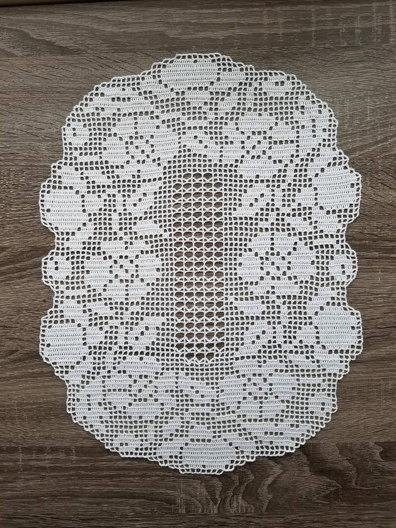 Free Crochet Oval Tablecloth Patterns Oval White Floral Filet Crochet Doily Tablecloth Etsy