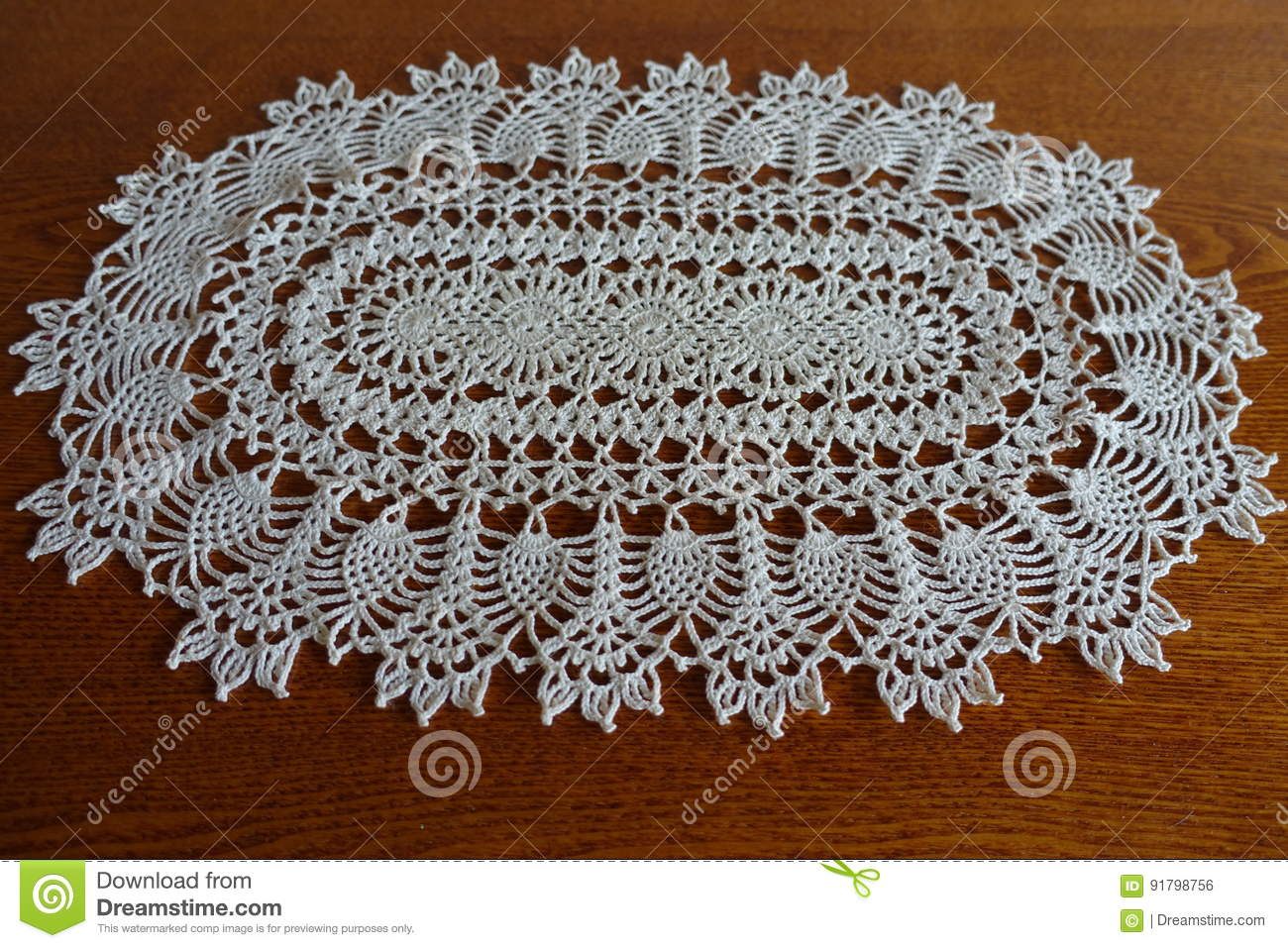 Free Crochet Oval Tablecloth Patterns Oval White Handmade Crochet Lace Doily On Wood Stock Photo Image