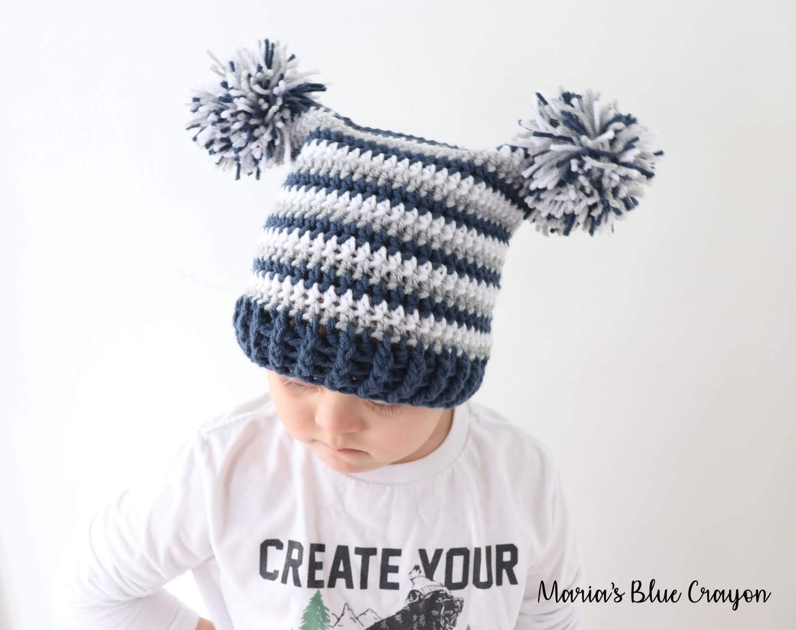 Free Crochet Pattern Baby Boy Hat Double Pom Pom Hat For Ba Kids And Adults Free Crochet Pattern