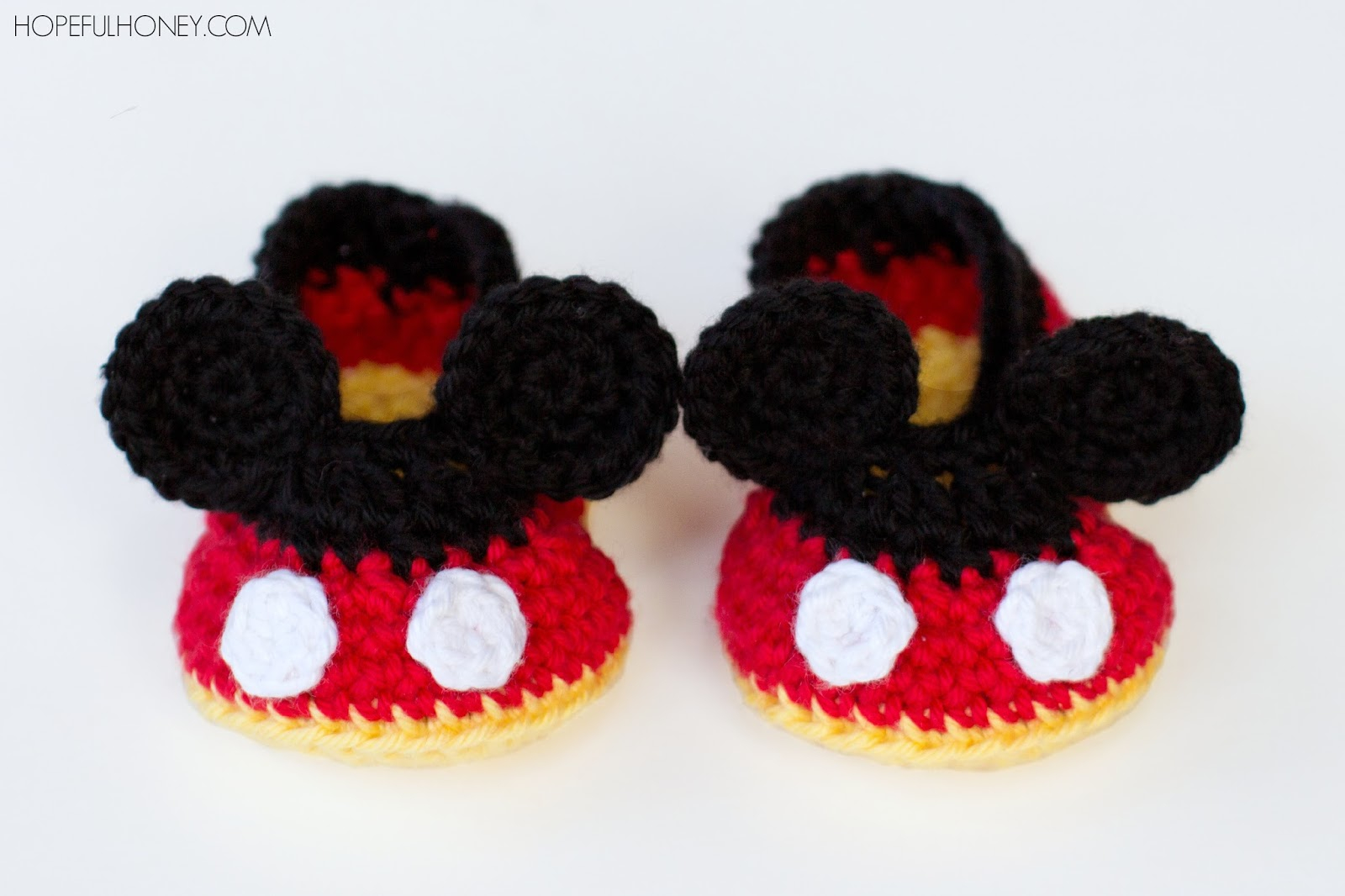 Free Crochet Pattern For Mickey Mouse Hat Mickey Mouse Ba Booties Interweave