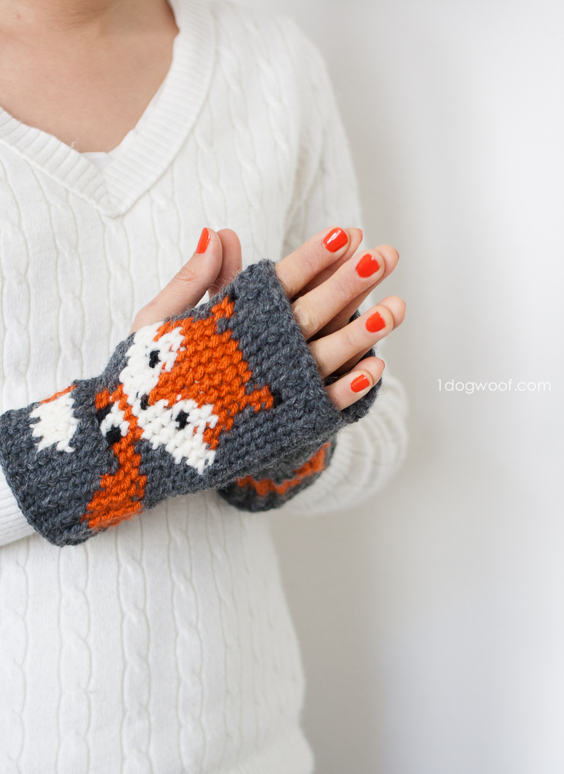 Free Crochet Pattern Hand Warmers Fox Fingerless Gloves Crochet Pattern One Dog Woof