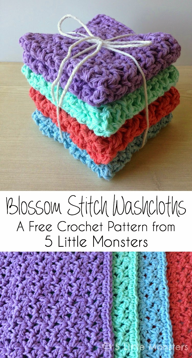 Free Crochet Patterns For Dishcloths 5 Little Monsters Blossom Stitch Crochet Washcloths