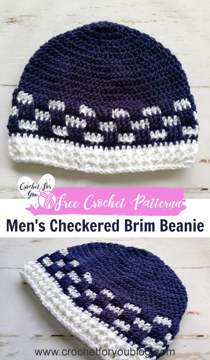 Free Crochet Patterns For Men Mens Checkered Brim Beanie Free Crochet Pattern 5 Crochet For You