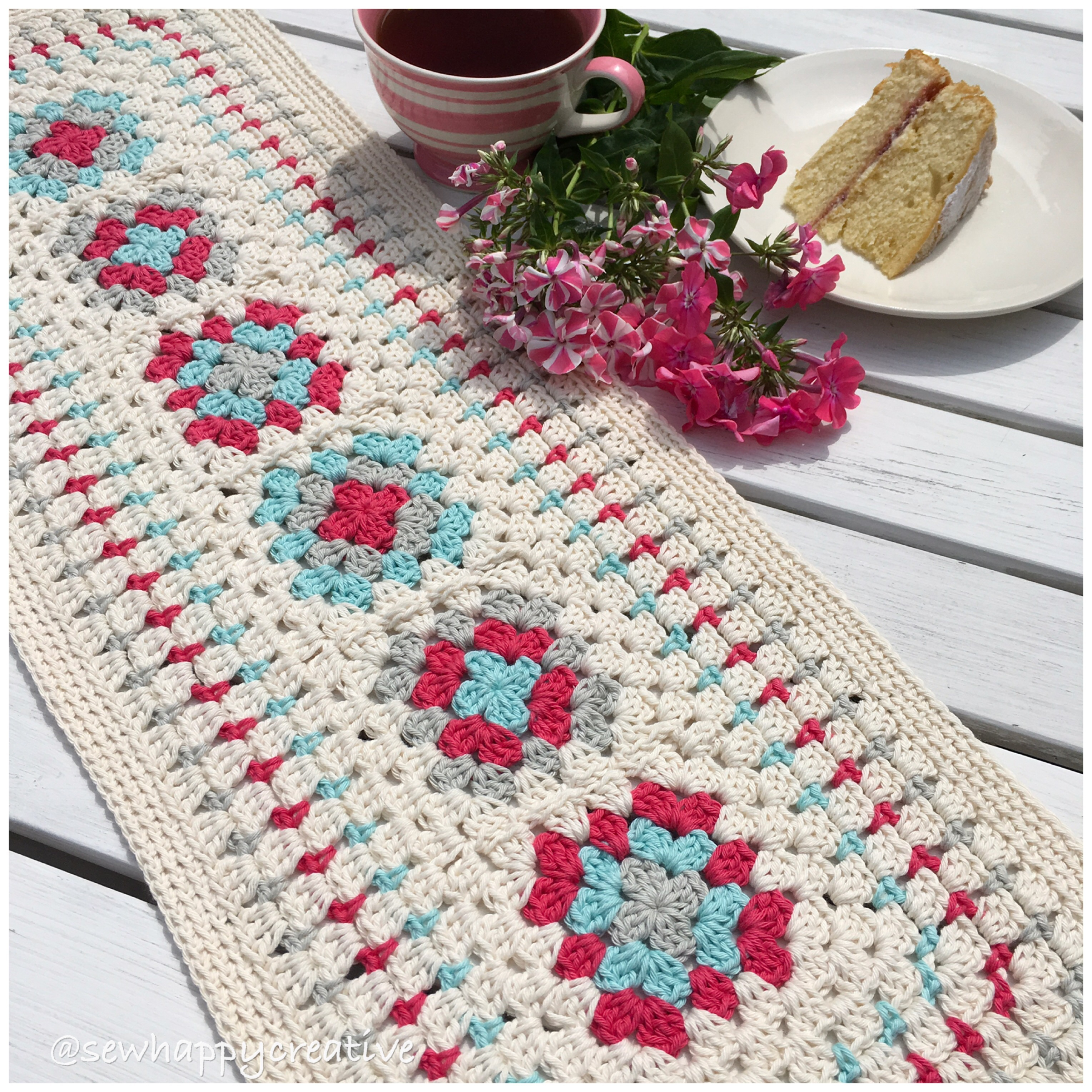 Free Crochet Table Runner Patterns Granny Squares Table Runner Sewhappycreative