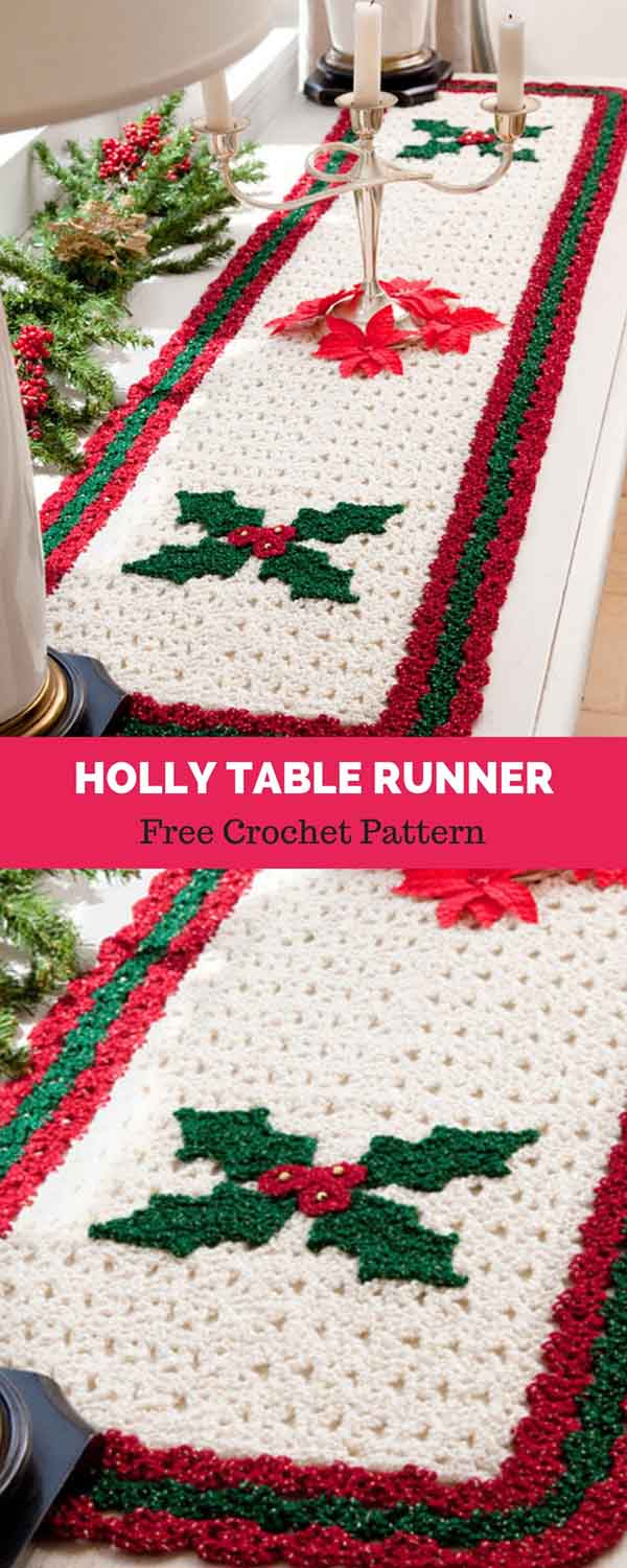 Free Crochet Table Runner Patterns Holly Table Runner Free Crochet Pattern Daily Crochet Patterns
