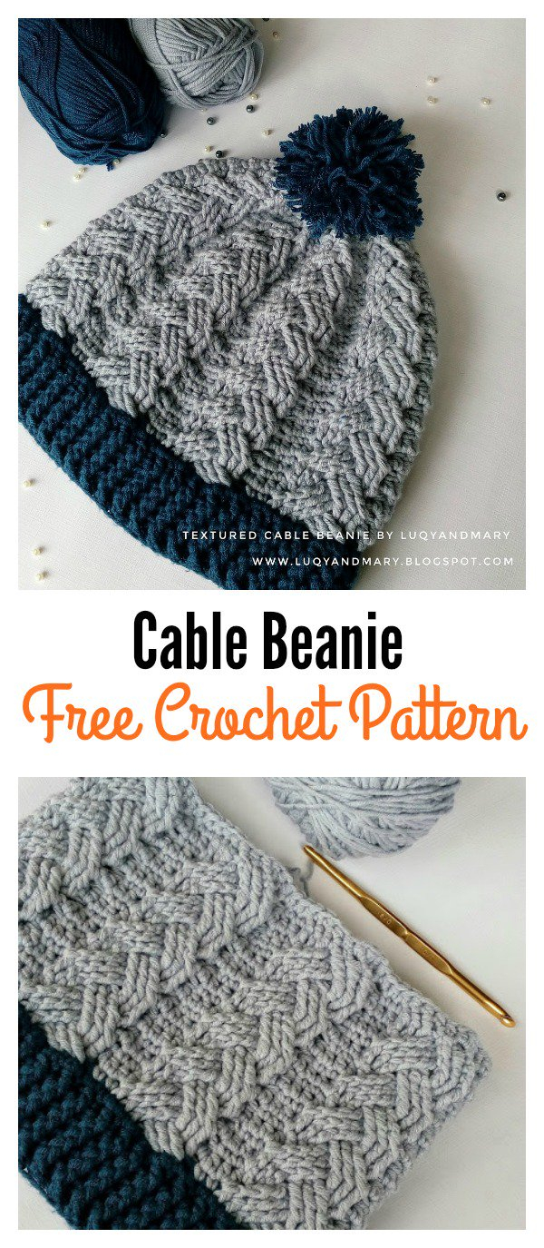 Free Hat Crochet Patterns Cable Beanie Hat Free Crochet Pattern