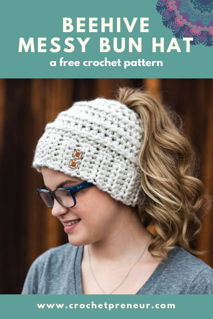 Free Hat Crochet Patterns Free Crochet Pattern Beehive Messy Bun Hat Crochetpreneur