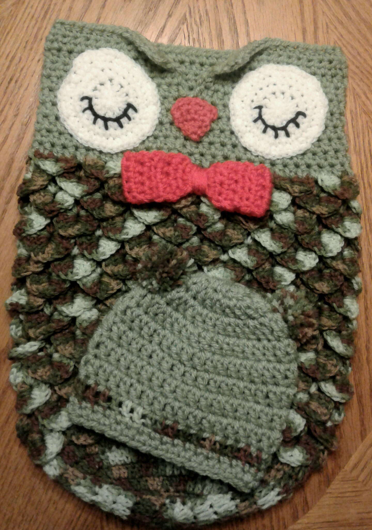 Free Owl Cocoon Crochet Pattern Camo Owl Ba Cocoon With Hat Ba Blanket Handmade Photo Etsy