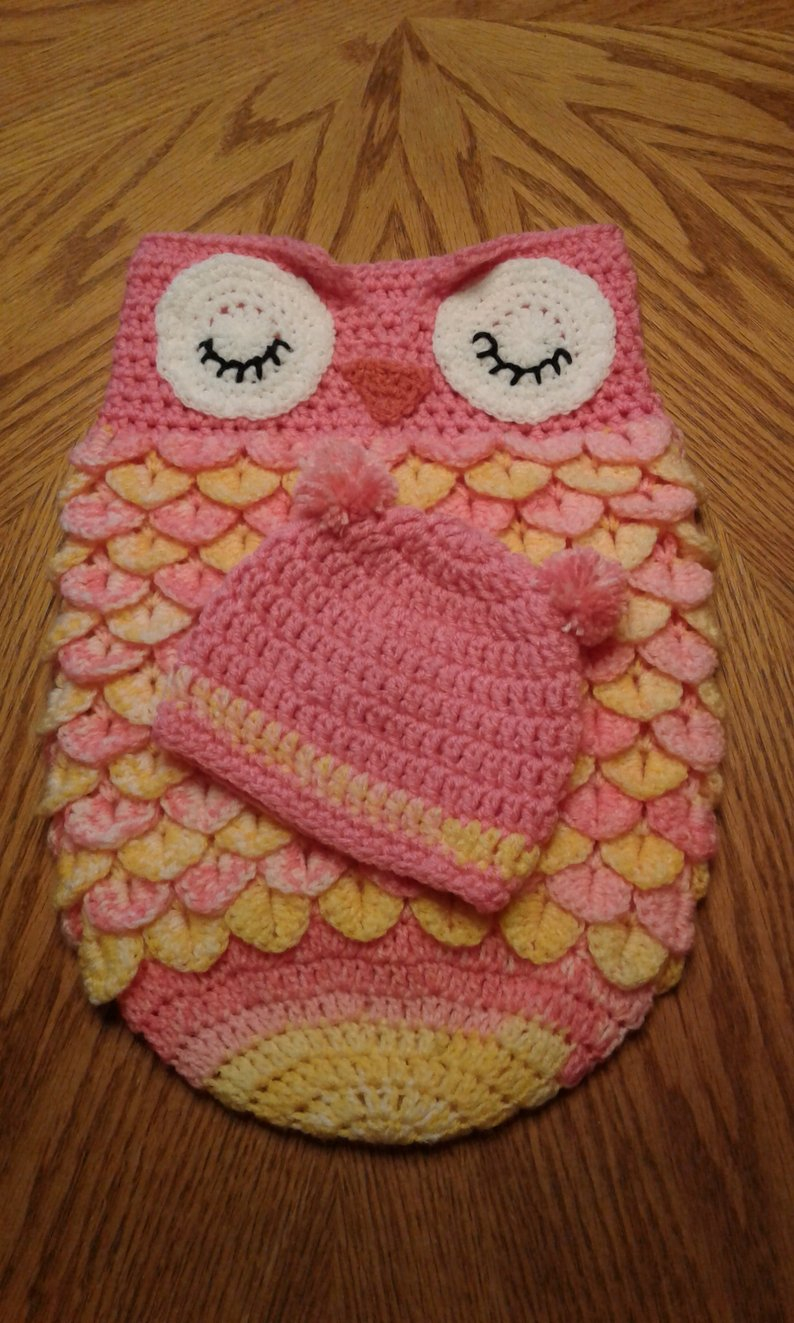 Free Owl Cocoon Crochet Pattern Owl Ba Cocoon In Shades Of Pink And Yellow Ba Blanket Etsy