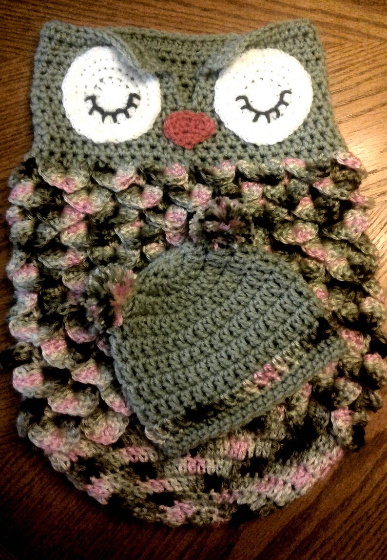 Free Owl Cocoon Crochet Pattern Owl Ba Cocoon With Hat In Ba Girl Camo Colors Ba Etsy