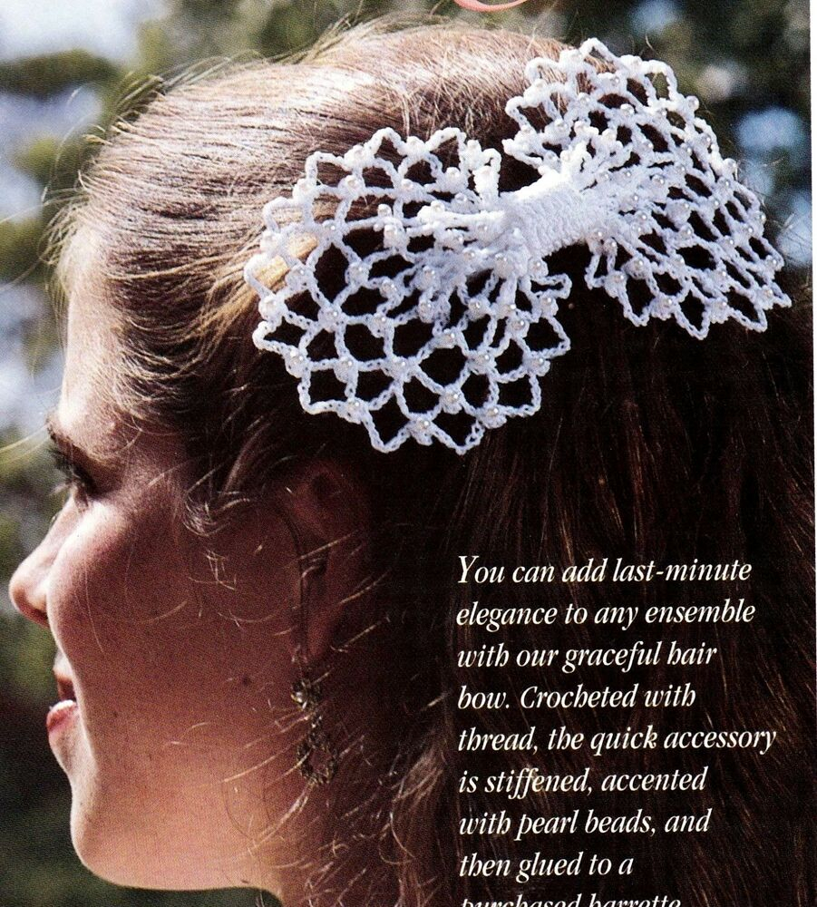 Hair Crochet Patterns Pretty Lace Pearls Hair Bowcrochet Pattern Instructions Only Ebay
