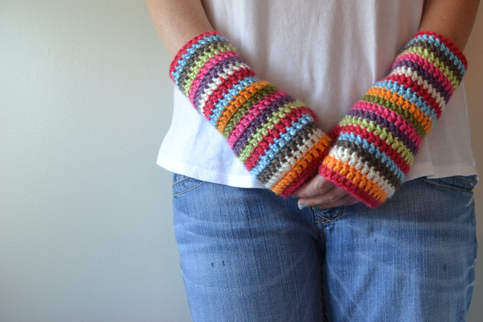 Hello Kitty Fingerless Gloves Crochet Pattern Crochet In Color Colorful Stripey Fingerless Mitts