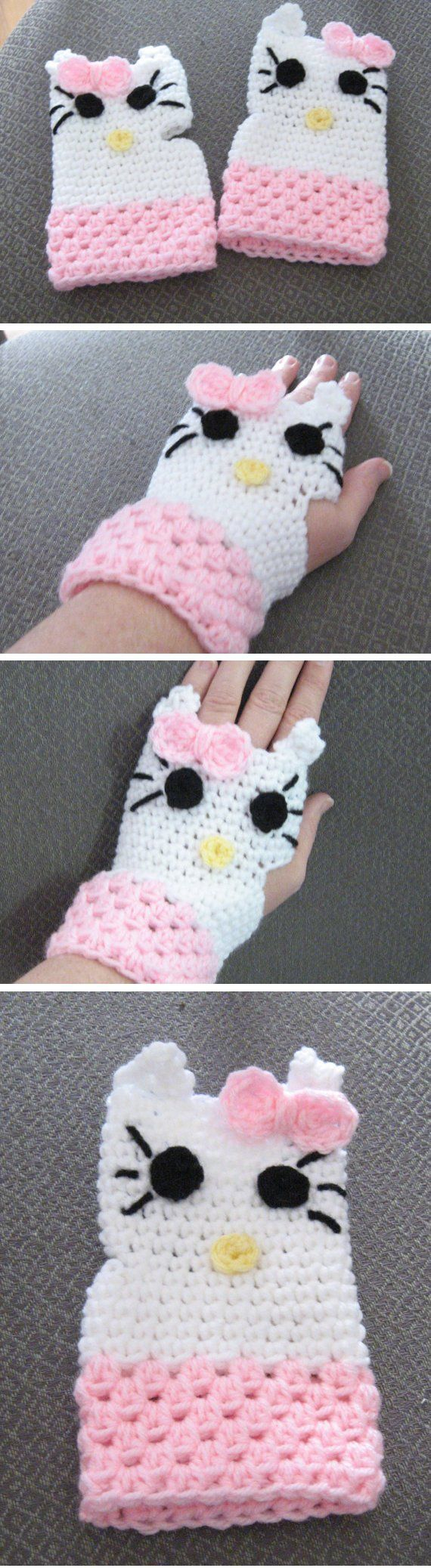 Hello Kitty Fingerless Gloves Crochet Pattern Crochet Patterns Gloves Hello Kitty Wristlets Inspiration