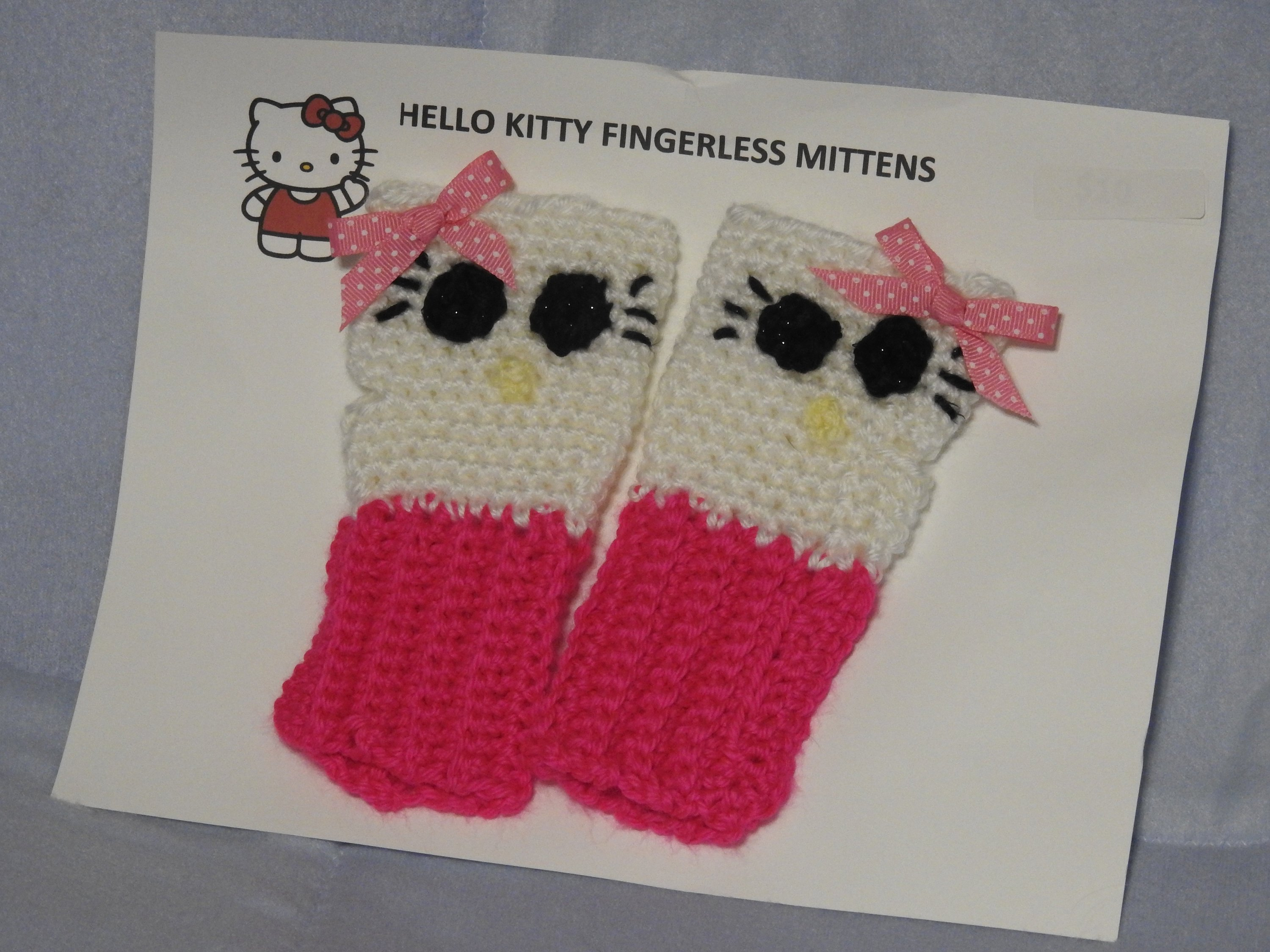 Hello Kitty Fingerless Gloves Crochet Pattern Hello Kitty Finger Less Mittensgloves Crochet Etsy