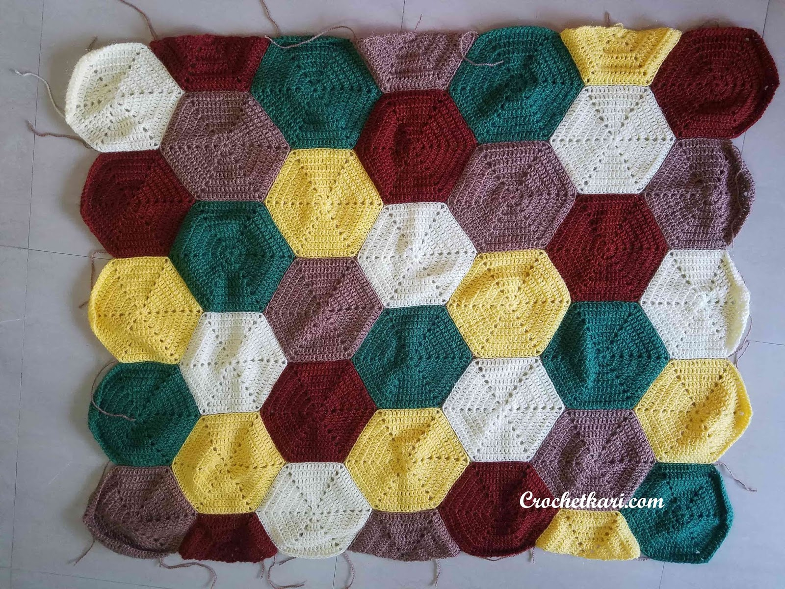Hexagon Crochet Rug Pattern Crochetkari Crochet Hexagon Blanket Free Pattern