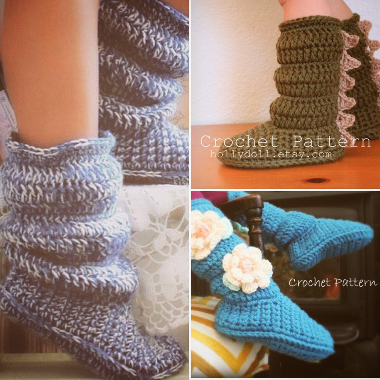 Hollydoll Crochet Boot Slippers Pattern Crochet Pattern Bundle Buy 3 And Save Womens Youth Etsy